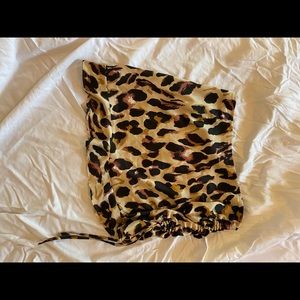 Brown leopard ruched side mini skirt